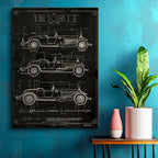 Dikey Kanvas Tablo Eski Model Üç Otomobil Patent Çizimi Taşıt Vintage Tablo Ev Ofis Duvar Dekoru