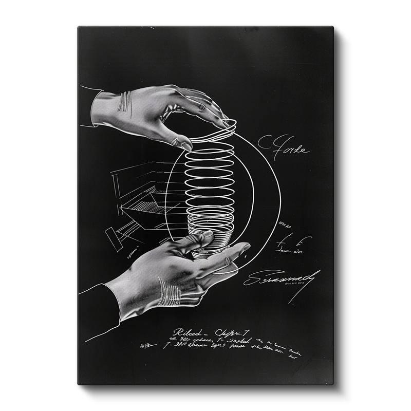 Dikey Kanvas Tablo Ellerde Yaylı Oyuncak Patent Çizimi Teknik Vintage Tablo Ev Ofis Duvar Dekoru