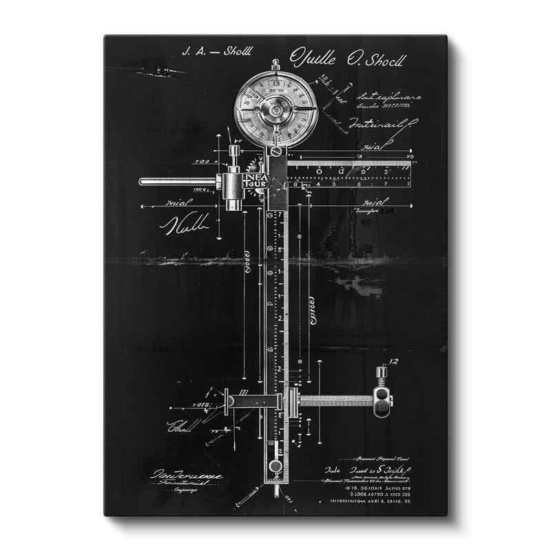 Dikey Kanvas Tablo Hassas Ölçüm Mekanizması Patent Çizimi Teknik Vintage Tablo Ev Ofis Duvar Dekoru