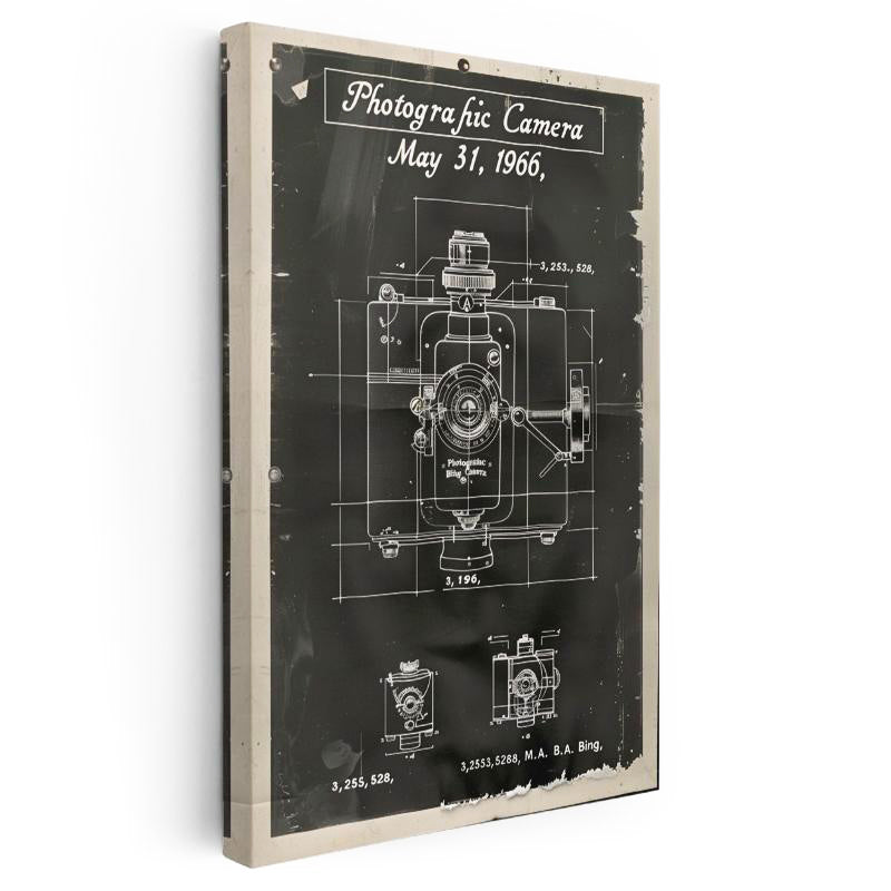 Dikey Kanvas Tablo Fotoğraf Makinesi Patent Çizimi Teknik Vintage Tablo Ev Ofis Duvar Dekoru