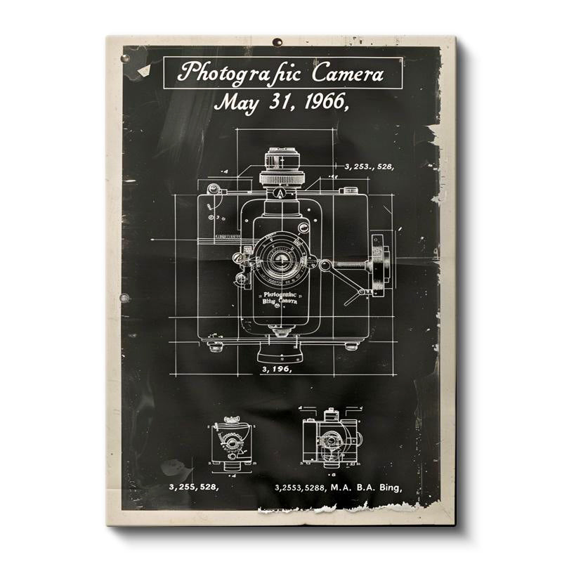 Dikey Kanvas Tablo Fotoğraf Makinesi Patent Çizimi Teknik Vintage Tablo Ev Ofis Duvar Dekoru