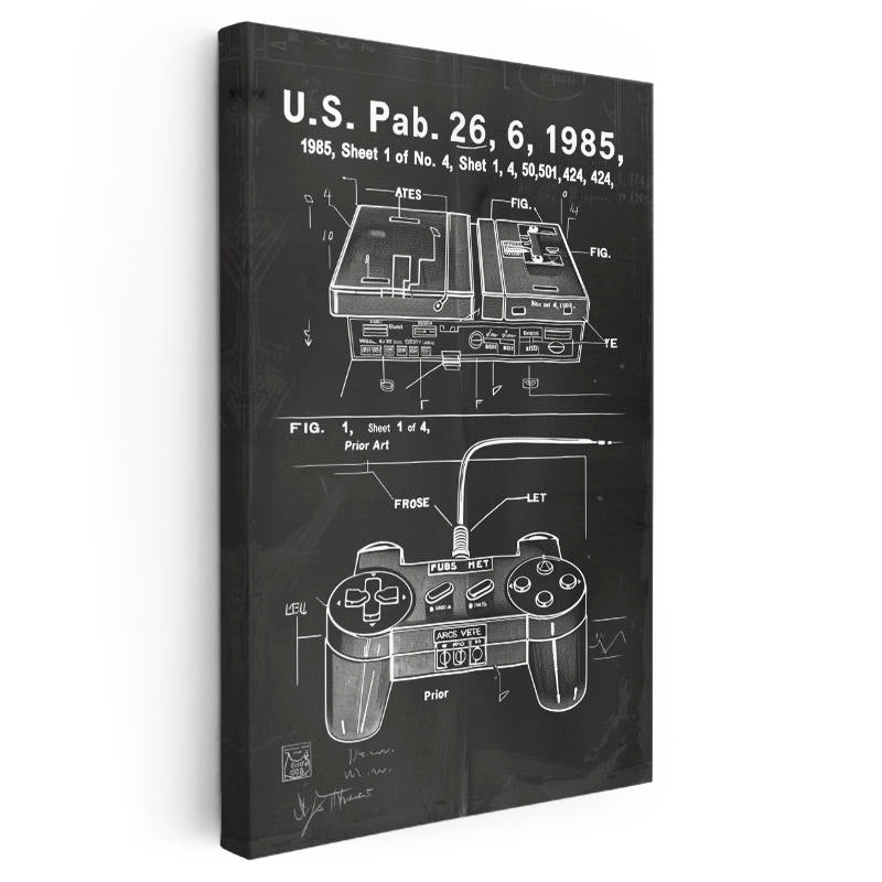 Dikey Kanvas Tablo Oyun Konsolu ve Kumanda Patent Çizimi Oyun Vintage Tablo Ev Ofis Duvar Dekoru