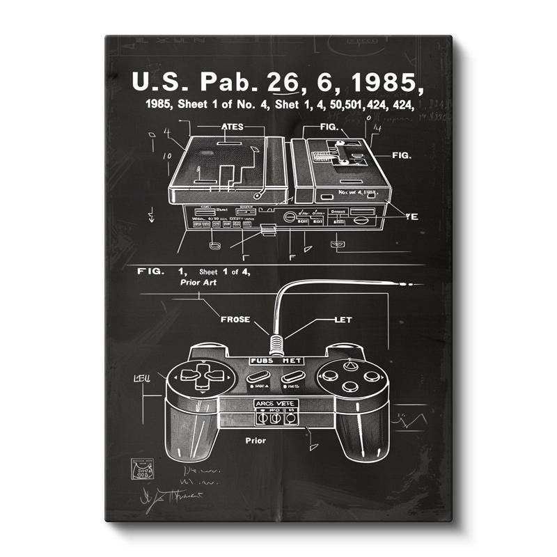 Dikey Kanvas Tablo Oyun Konsolu ve Kumanda Patent Çizimi Oyun Vintage Tablo Ev Ofis Duvar Dekoru