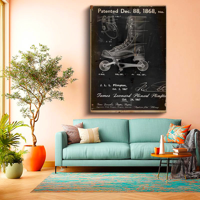 Dikey Kanvas Tablo Tekerlekli Paten Ayakkabısı Patent Çizimi Spor Vintage Tablo Ev Ofis Duvar Dekoru