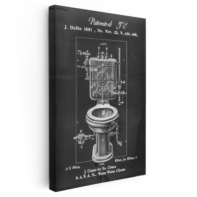 Dikey Kanvas Tablo Antik Tuvalet Mekanizması Patent Çizimi Teknik Vintage Tablo Ev Ofis Duvar Dekoru