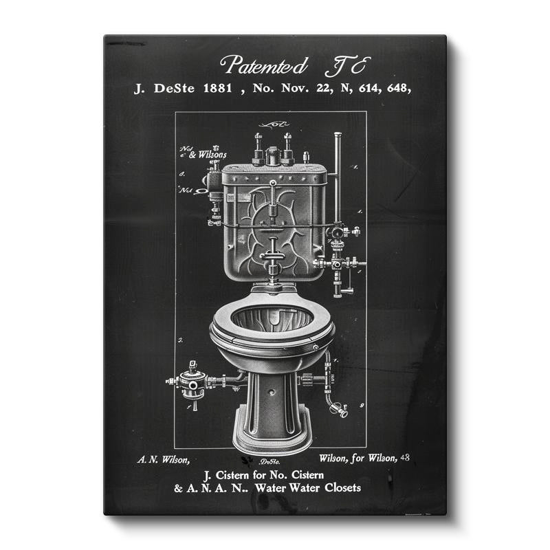 Dikey Kanvas Tablo Antik Tuvalet Mekanizması Patent Çizimi Teknik Vintage Tablo Ev Ofis Duvar Dekoru