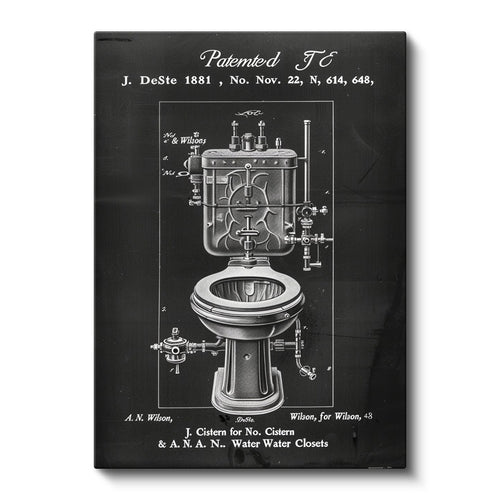 Dikey Kanvas Tablo Antik Tuvalet Mekanizması Patent Çizimi Teknik Vintage Tablo Ev Ofis Duvar Dekoru