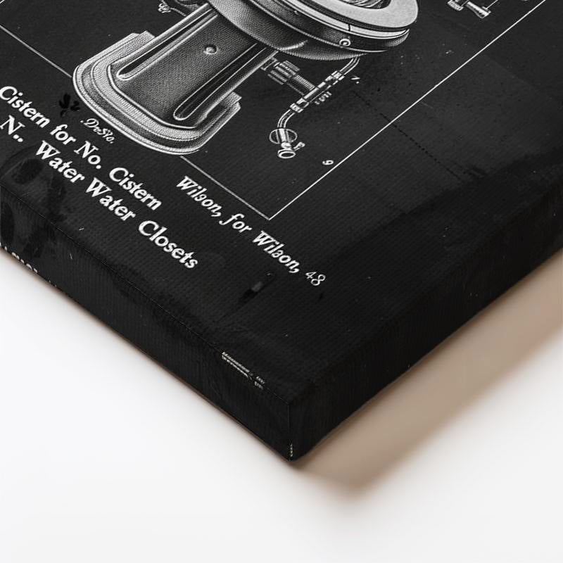 Dikey Kanvas Tablo Antik Tuvalet Mekanizması Patent Çizimi Teknik Vintage Tablo Ev Ofis Duvar Dekoru