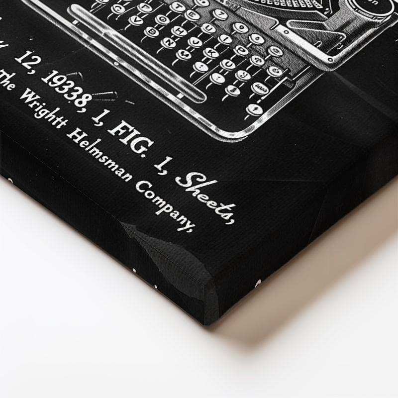 Dikey Kanvas Tablo Daktilo Patent Çizimi Detaylı Vintage Tablo Ev Ofis Duvar Dekoru