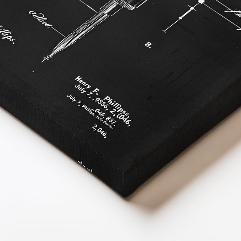 Dikey Kanvas Tablo Tornavida ve Uçları Patent Çizimi Teknik Vintage Tablo Ev Ofis Duvar Dekoru