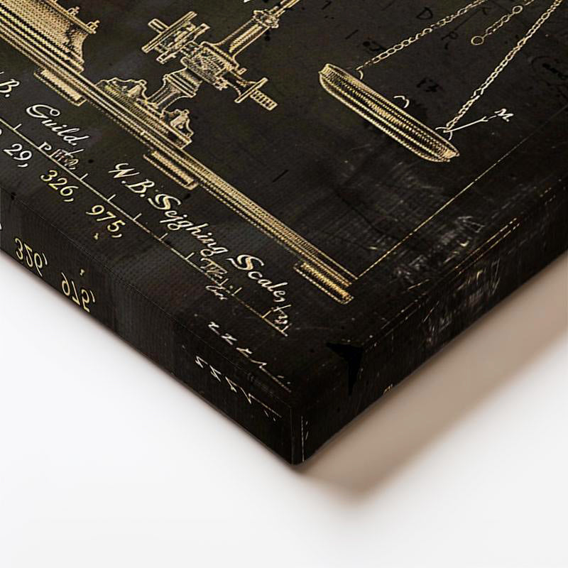 Dikey Kanvas Tablo Hassas Terazi Patent Çizimi Altın Detay Vintage Tablo Ev Ofis Duvar Dekoru