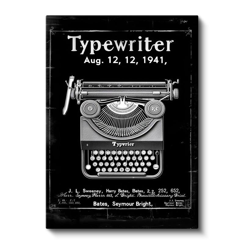 Dikey Kanvas Tablo Daktilo Makinesi Patent Çizimi Üstten Görünüm Vintage Tablo Ev Ofis Duvar Dekoru