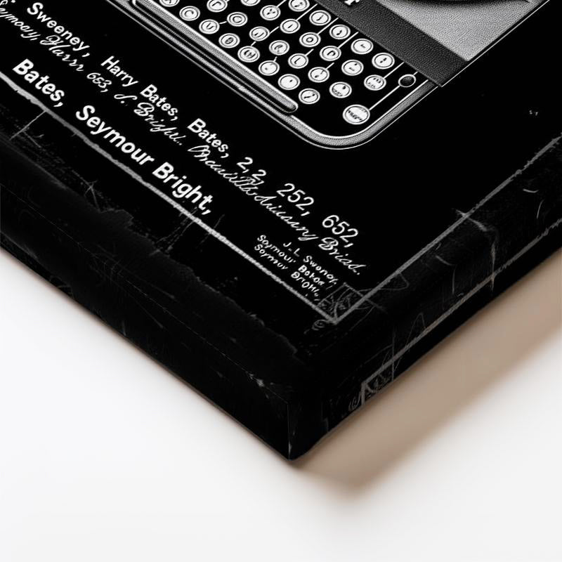 Dikey Kanvas Tablo Daktilo Makinesi Patent Çizimi Üstten Görünüm Vintage Tablo Ev Ofis Duvar Dekoru