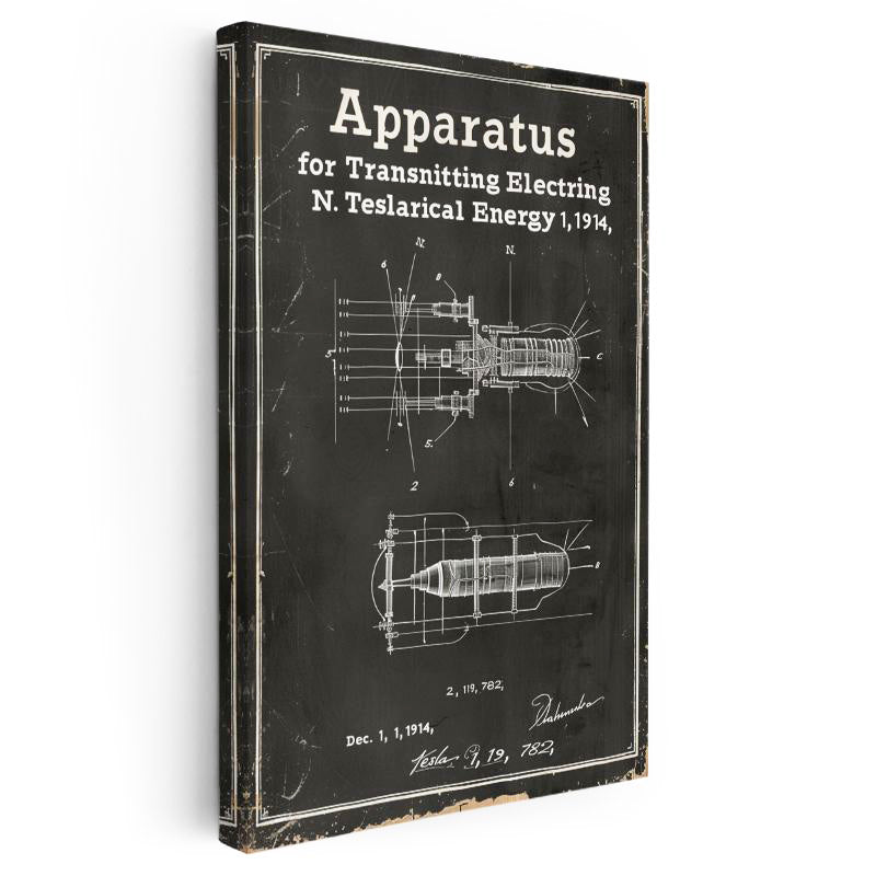 Dikey Kanvas Tablo Tesla Enerji İletim Aparatı Patent Teknik Vintage Tablo Ev Ofis Duvar Dekoru