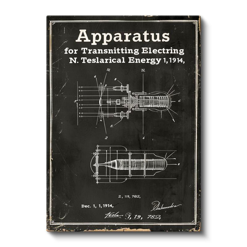 Dikey Kanvas Tablo Tesla Enerji İletim Aparatı Patent Teknik Vintage Tablo Ev Ofis Duvar Dekoru