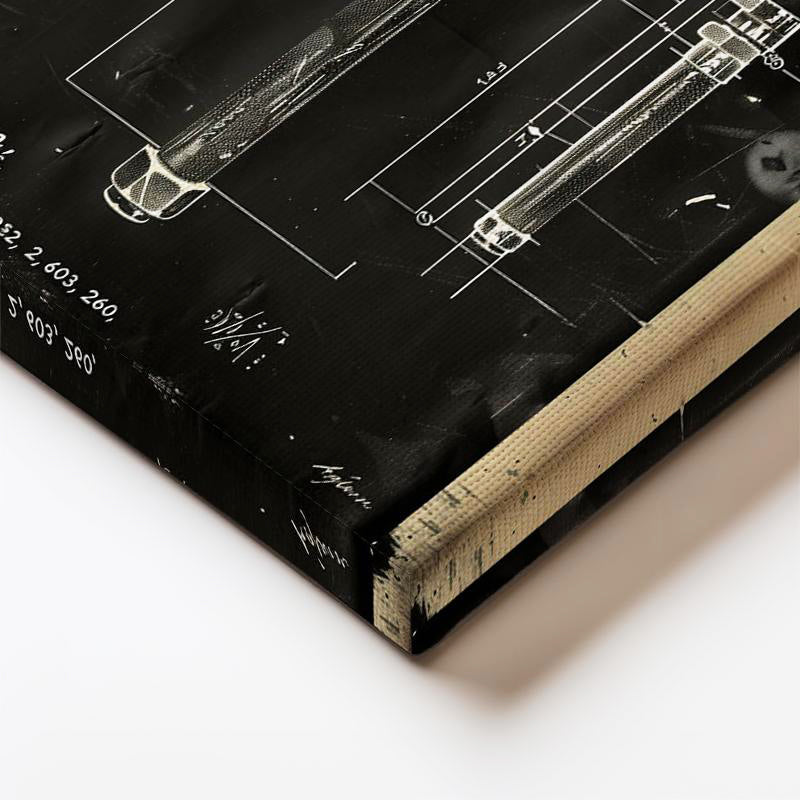 Dikey Kanvas Tablo Çekiç Patent Çizimi Teknik Detaylı Vintage Tablo Ev Ofis Duvar Dekoru