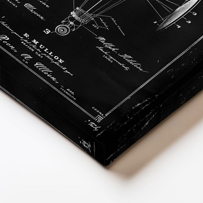 Dikey Kanvas Tablo Balon Patent Çizimi Teknik Detaylı Taşıt Vintage Tablo Ev Ofis Duvar Dekoru