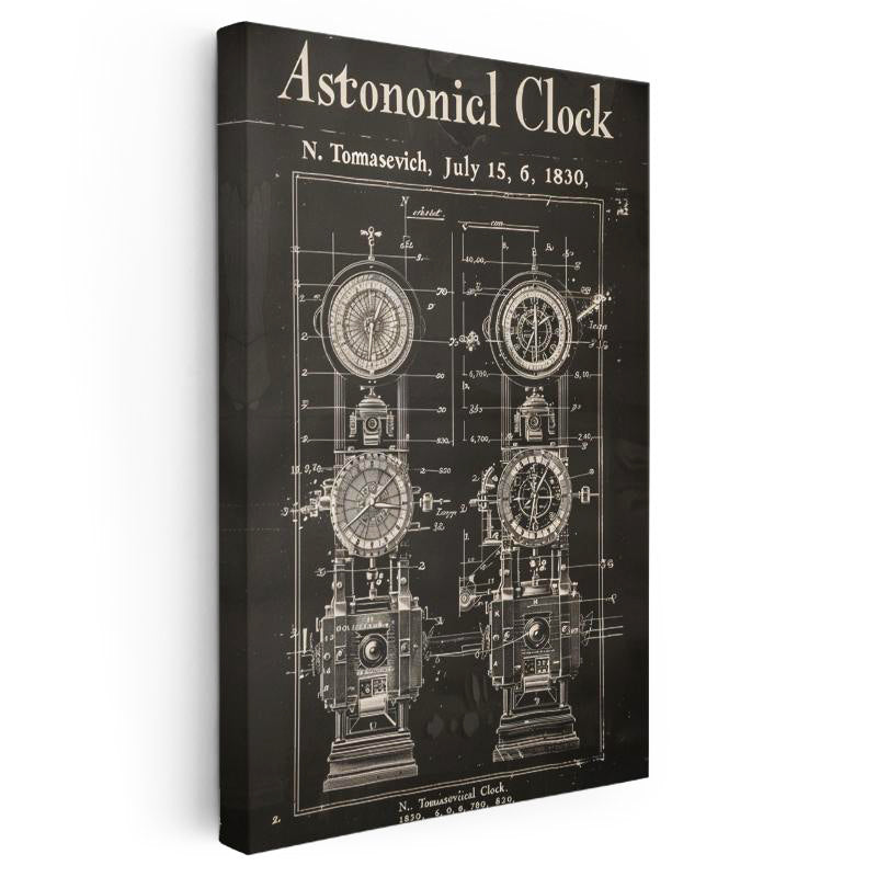 Dikey Kanvas Tablo Astronomik Saat Mekanizması Patent Vintage Tablo Ev Ofis Duvar Dekoru