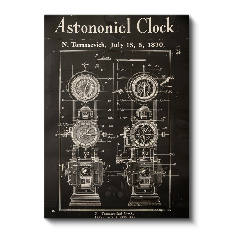 Dikey Kanvas Tablo Astronomik Saat Mekanizması Patent Vintage Tablo Ev Ofis Duvar Dekoru