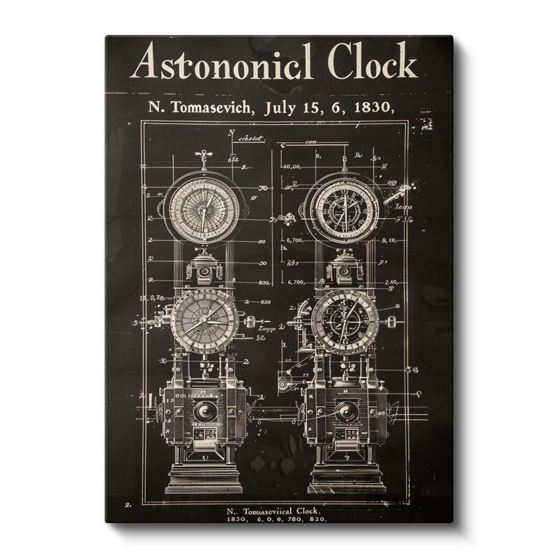 Dikey Kanvas Tablo Astronomik Saat Mekanizması Patent Vintage Tablo Ev Ofis Duvar Dekoru