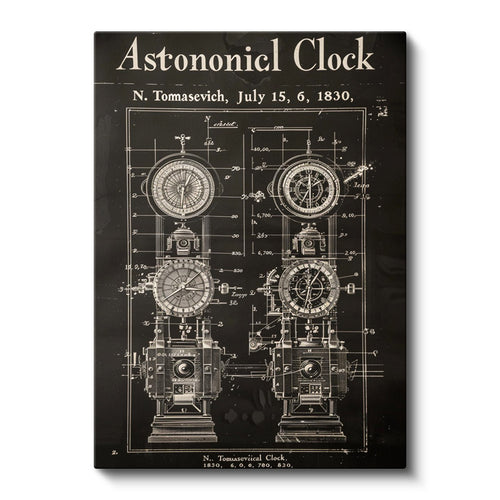 Dikey Kanvas Tablo Astronomik Saat Mekanizması Patent Vintage Tablo Ev Ofis Duvar Dekoru