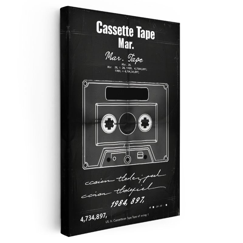 Dikey Kanvas Tablo Kaset Patent Çizimi Sade Vintage Tablo Ev Ofis Duvar Dekoru