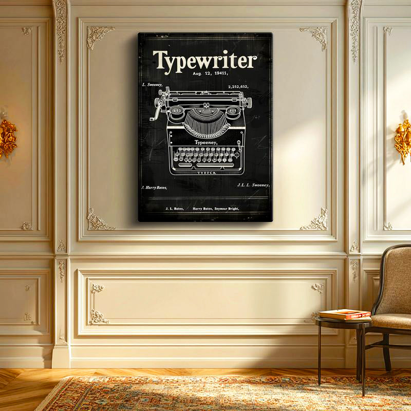 Dikey Kanvas Tablo Daktilo Makinesi Patent Çizimi Klasik Vintage Tablo Ev Ofis Duvar Dekoru