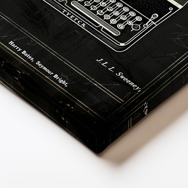 Dikey Kanvas Tablo Daktilo Makinesi Patent Çizimi Klasik Vintage Tablo Ev Ofis Duvar Dekoru