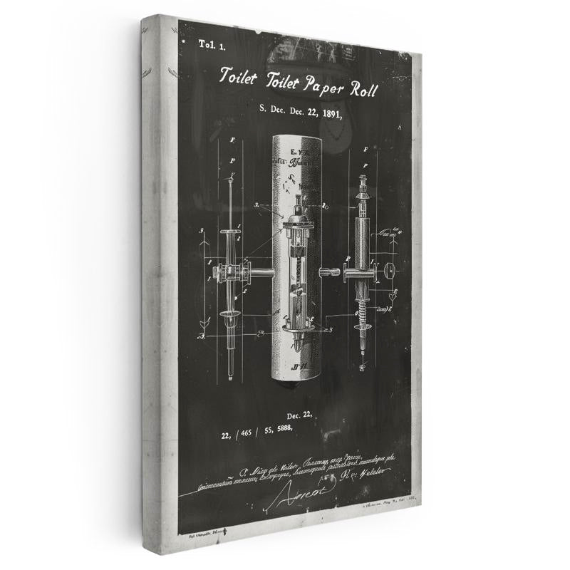 Dikey Kanvas Tablo Tuvalet Kağıdı Aparatı Patent Çizimi Teknik Vintage Tablo Ev Ofis Duvar Dekoru