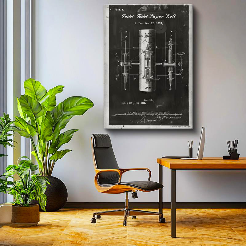 Dikey Kanvas Tablo Tuvalet Kağıdı Aparatı Patent Çizimi Teknik Vintage Tablo Ev Ofis Duvar Dekoru