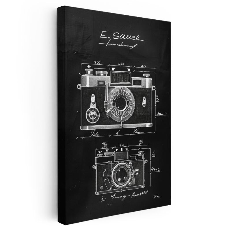 Dikey Kanvas Tablo Eski Fotoğraf Makinesi Patent Çizimi Ön Yüz Vintage Tablo Ev Ofis Duvar Dekoru