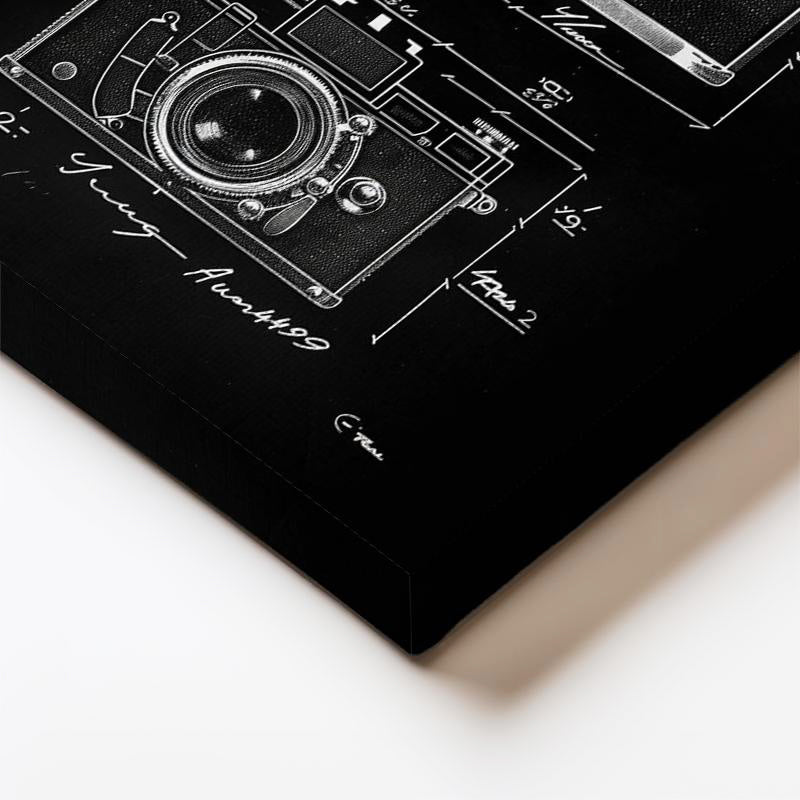 Dikey Kanvas Tablo Eski Fotoğraf Makinesi Patent Çizimi Ön Yüz Vintage Tablo Ev Ofis Duvar Dekoru