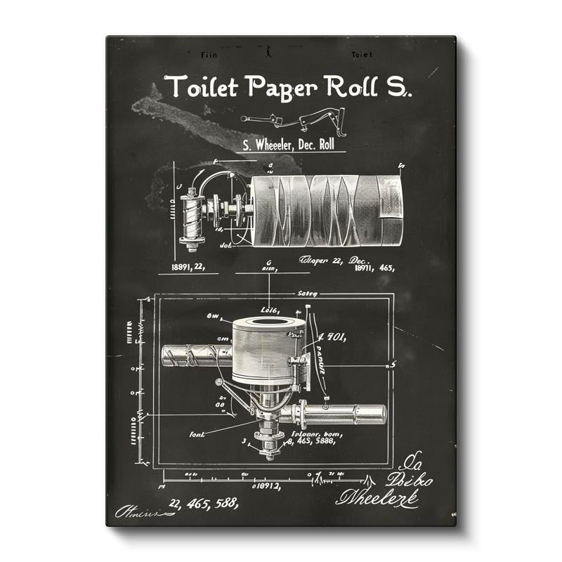 Dikey Kanvas Tablo Tuvalet Kağıdı Tutacağı Patent Çizimi Teknik Vintage Tablo Ev Ofis Duvar Dekoru