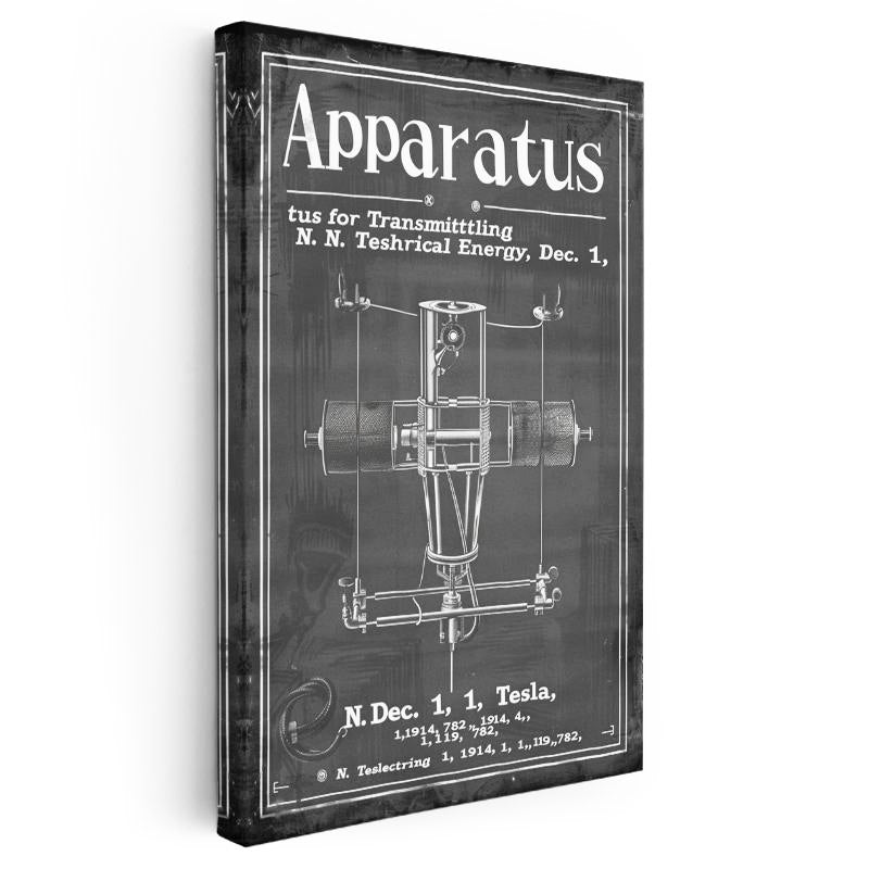 Dikey Kanvas Tablo Tesla Enerji İletim Cihazı Patent Teknik Vintage Tablo Ev Ofis Duvar Dekoru
