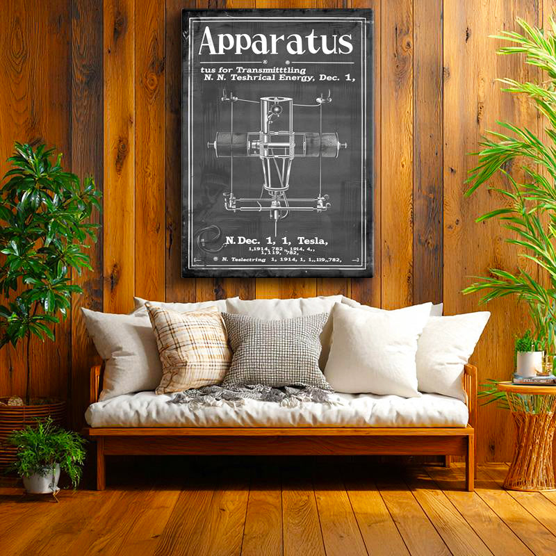 Dikey Kanvas Tablo Tesla Enerji İletim Cihazı Patent Teknik Vintage Tablo Ev Ofis Duvar Dekoru