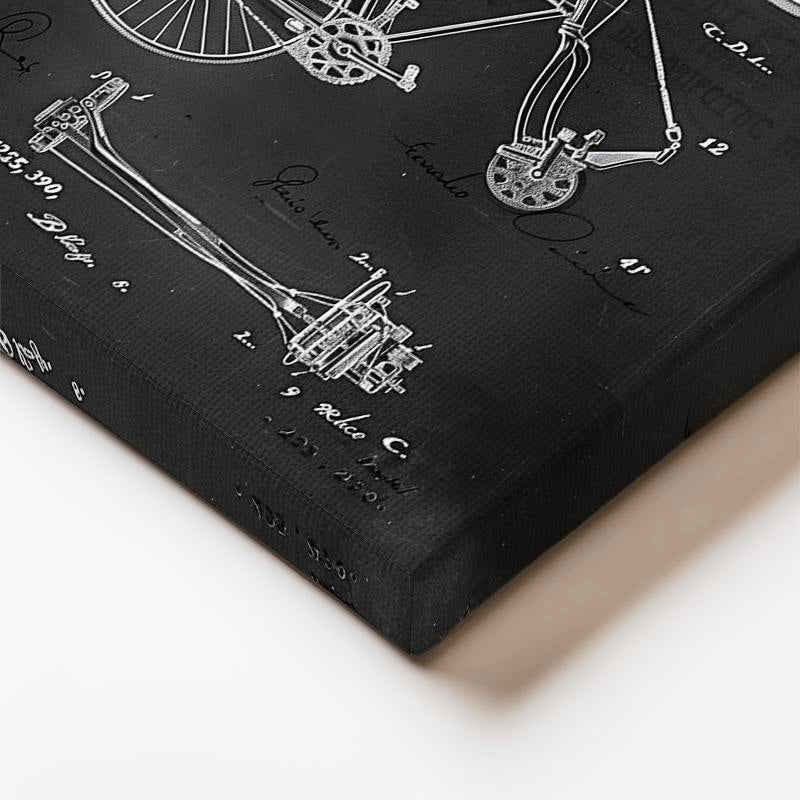 Dikey Kanvas Tablo Bisiklet Teknik Çizimi Ön ve Yan Görünüm Taşıt Vintage Tablo Ev Ofis Duvar Dekoru