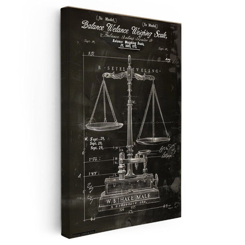 Dikey Kanvas Tablo Antik Denge Terazisi Patent Çizimi Teknik Vintage Tablo Duvar Dekoru