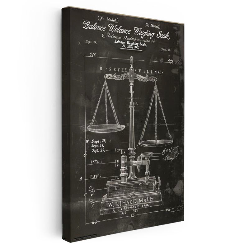 Dikey Kanvas Tablo Antik Denge Terazisi Patent Çizimi Teknik Vintage Tablo Duvar Dekoru