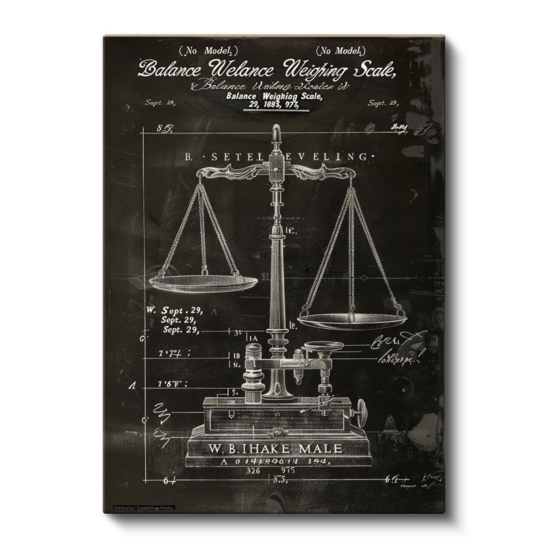 Dikey Kanvas Tablo Antik Denge Terazisi Patent Çizimi Teknik Vintage Tablo Duvar Dekoru