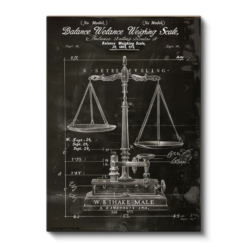 Dikey Kanvas Tablo Antik Denge Terazisi Patent Çizimi Teknik Vintage Tablo Duvar Dekoru