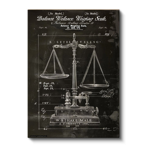 Dikey Kanvas Tablo Antik Denge Terazisi Patent Çizimi Teknik Vintage Tablo Duvar Dekoru
