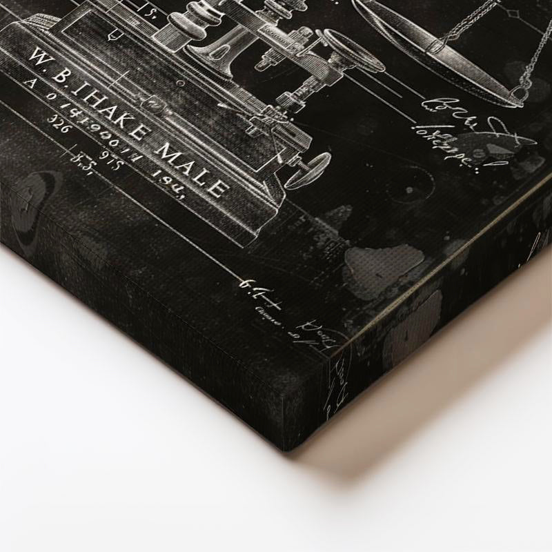 Dikey Kanvas Tablo Antik Denge Terazisi Patent Çizimi Teknik Vintage Tablo Duvar Dekoru