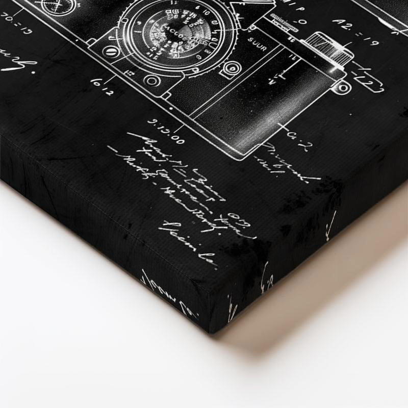 Dikey Kanvas Tablo Çift Kamera Patent Çizimi Teknik Detay Vintage Tablo Ev Ofis Duvar Dekoru