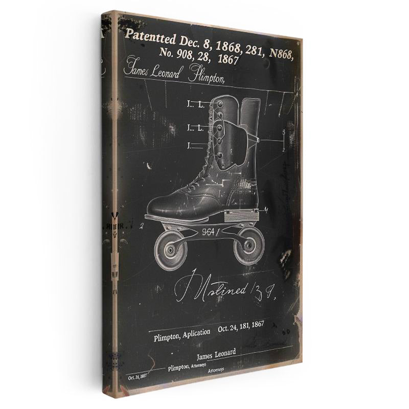 Dikey Kanvas Tablo Dört Tekerlekli Paten Patent Çizimi Spor Vintage Tablo Ev Ofis Duvar Dekoru