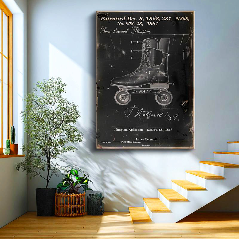 Dikey Kanvas Tablo Dört Tekerlekli Paten Patent Çizimi Spor Vintage Tablo Ev Ofis Duvar Dekoru