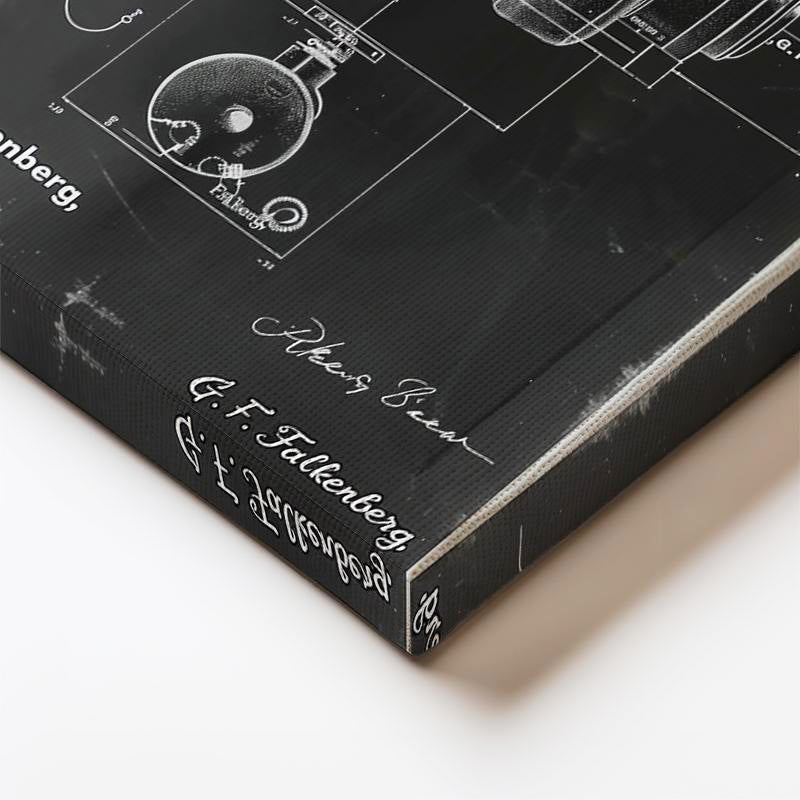 Dikey Kanvas Tablo Kulaklık Patent Çizimi Teknik Detaylı Vintage Tablo Ev Ofis Duvar Dekoru