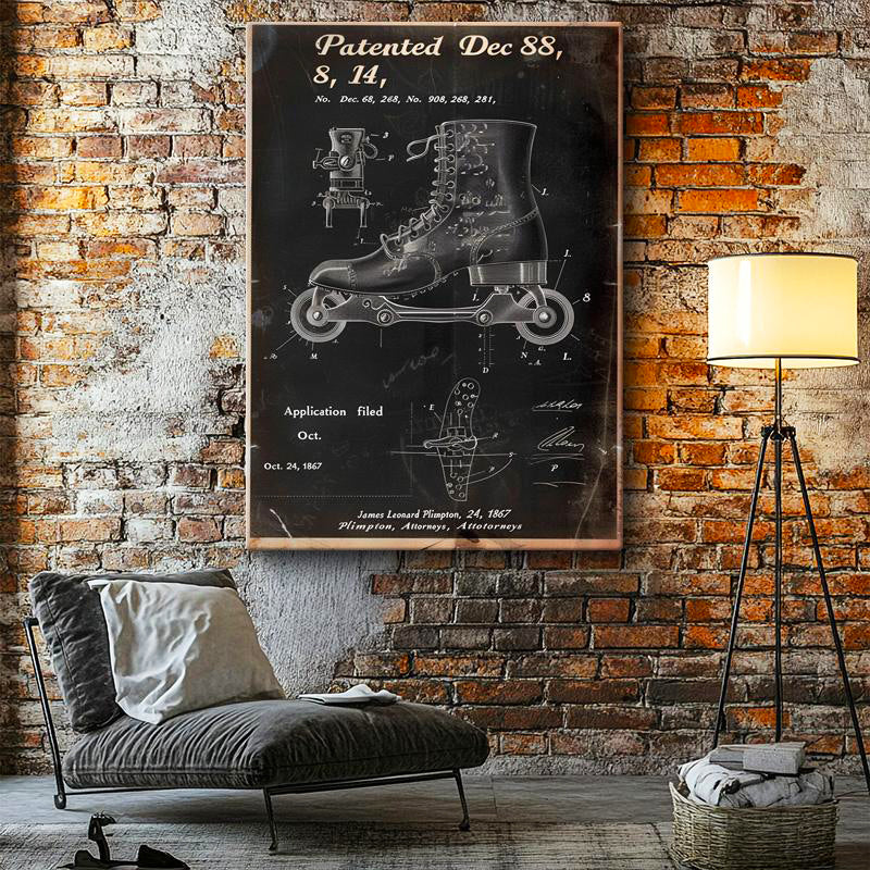 Dikey Kanvas Tablo Tekerlekli Ayakkabı Patent Çizimi Spor Vintage Tablo Ev Ofis Duvar Dekoru