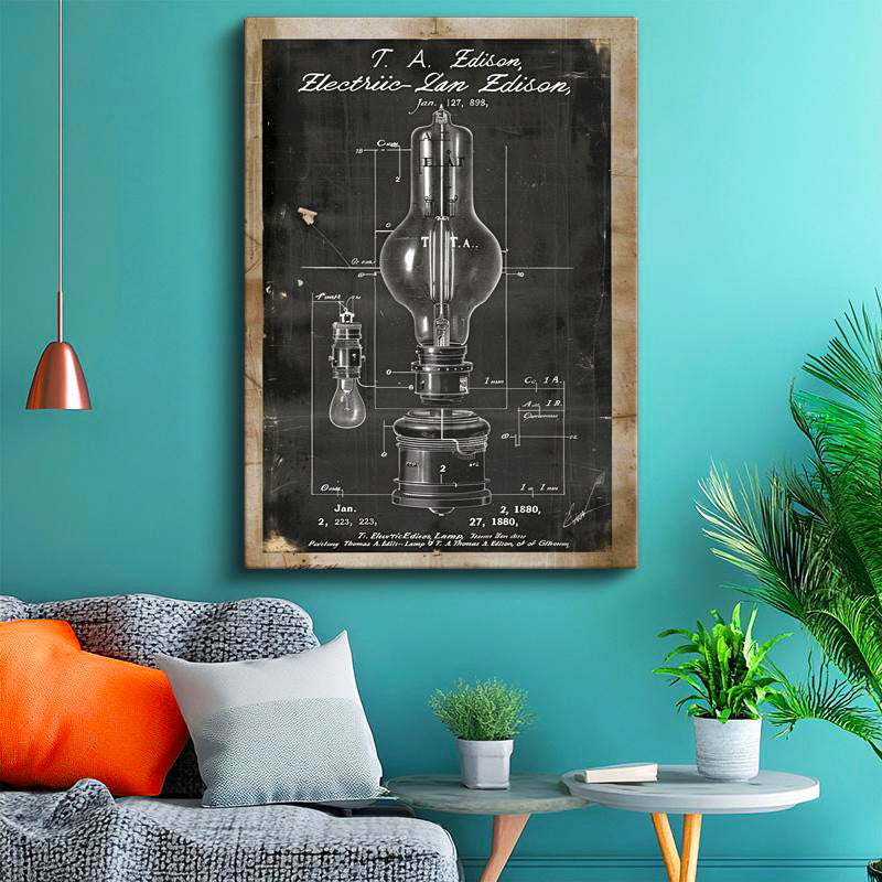 Dikey Kanvas Tablo Edison Elektrik Lambası Geniş Gövde Vintage Tablo Ev Ofis Duvar Dekoru