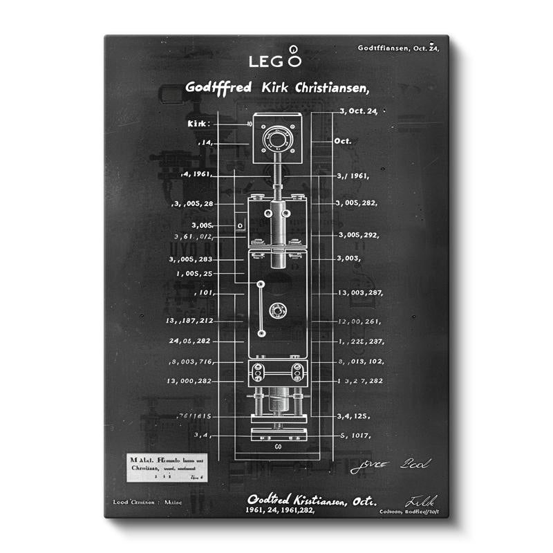 Dikey Kanvas Tablo LEGO Blok Patent Çizimi Teknik Detay Vintage Tablo Ev Ofis Duvar Dekoru