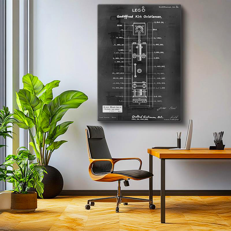 Dikey Kanvas Tablo LEGO Blok Patent Çizimi Teknik Detay Vintage Tablo Ev Ofis Duvar Dekoru
